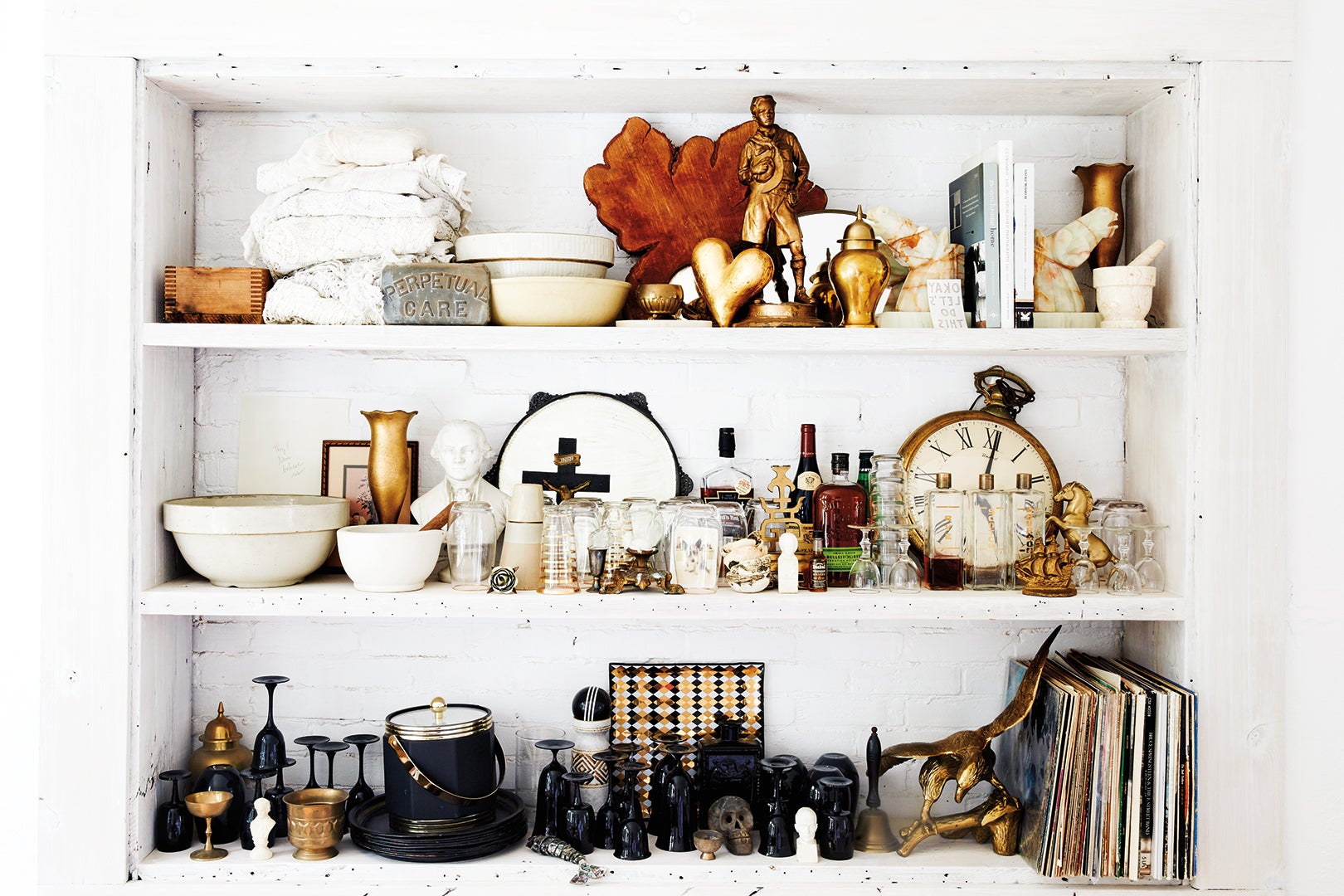 Shelves with kitchen items and trinkets