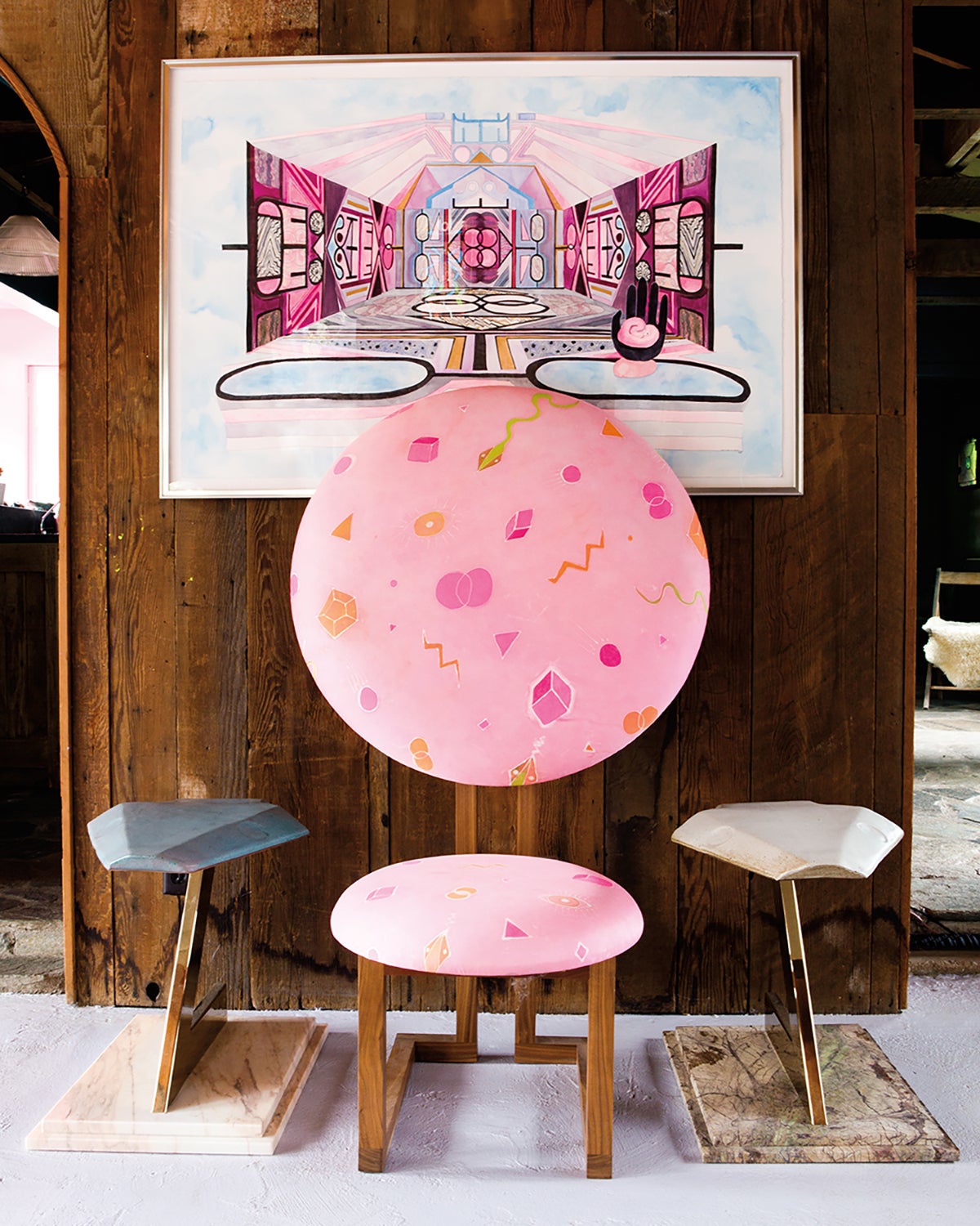 oversized round pink chair