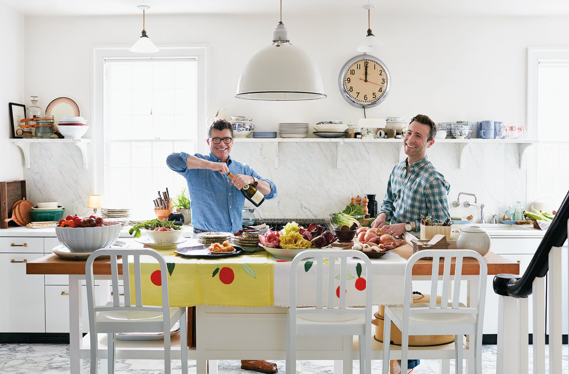Thomas OâBrien and Dan Fink in bright white kitchen
