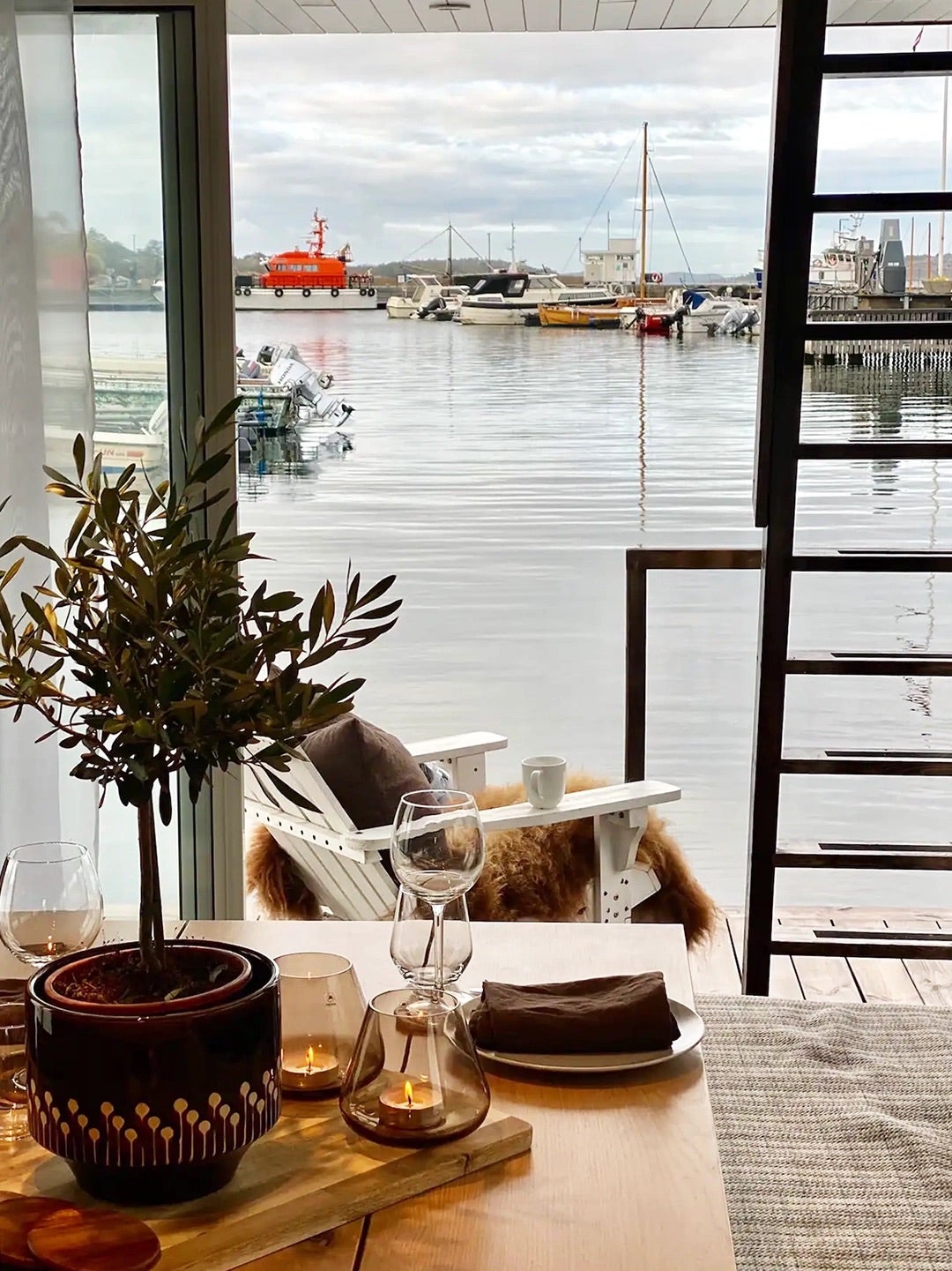 view from dining table on houseboat