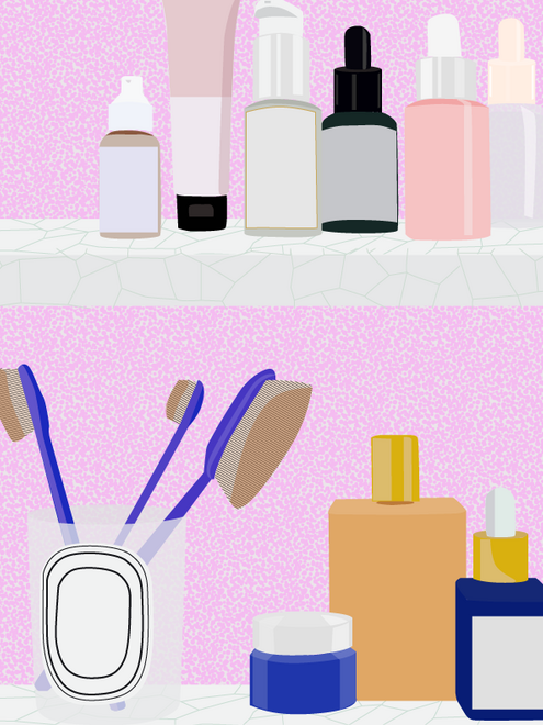 illustration of a shelf of beauty supplies