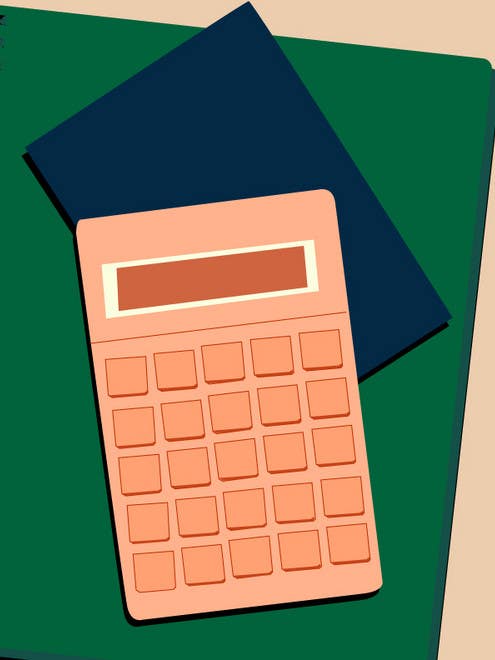 illustration of calculator and notebooks