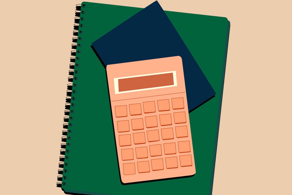 illustration of calculator and notebooks