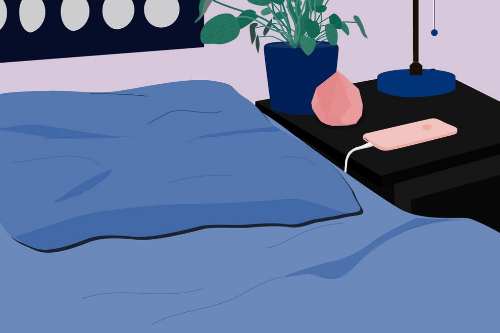 illustration of a phone plugged in on nightstand