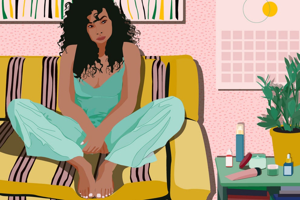 illustration of woman sitting in room