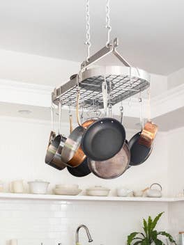 hanging pot rack in kitchen