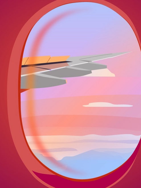 illustration of looking out a plane window