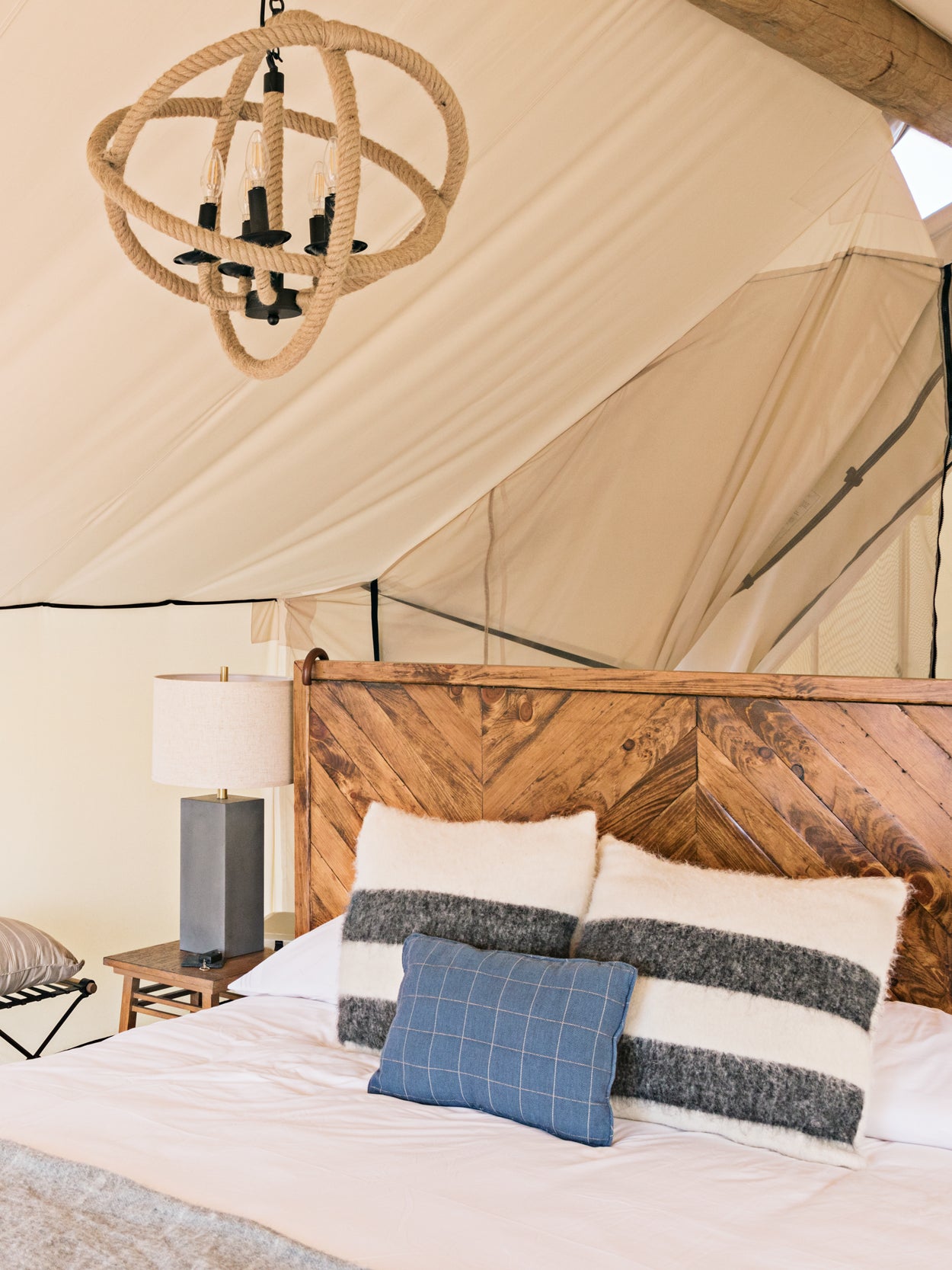 interior of a glamping tent