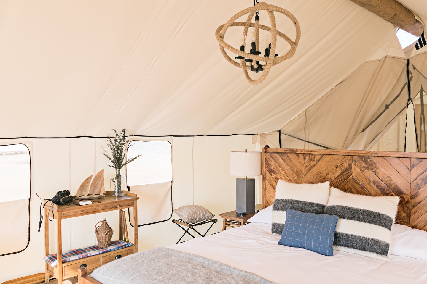interior of a glamping tent