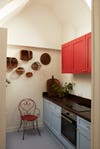 red and blue kitchen