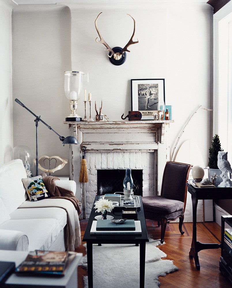 Gray and White and Wood Living room