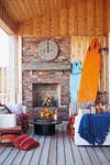 Orange and Red and Wood Living room