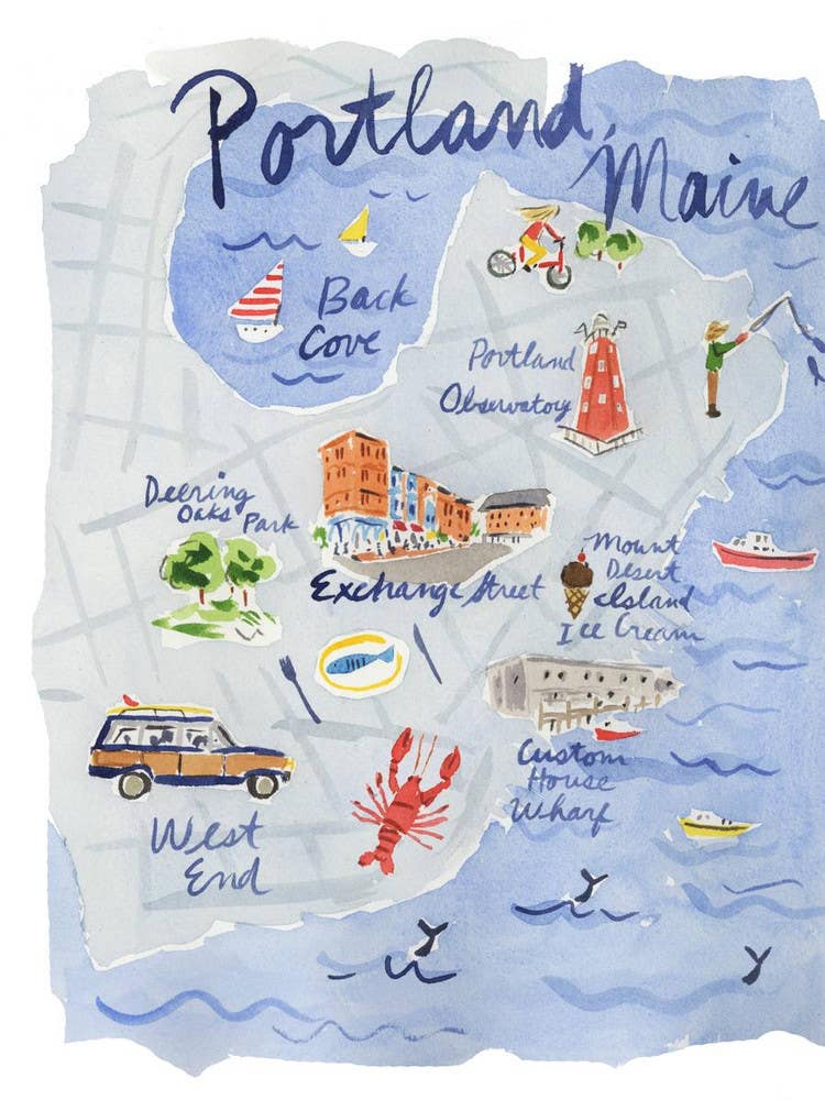 Portland Maine Travel Guide Illustrated Map
