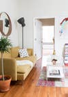 Alyssa Coscarelliâs Williamsburg Apartment White and Yellow Living room