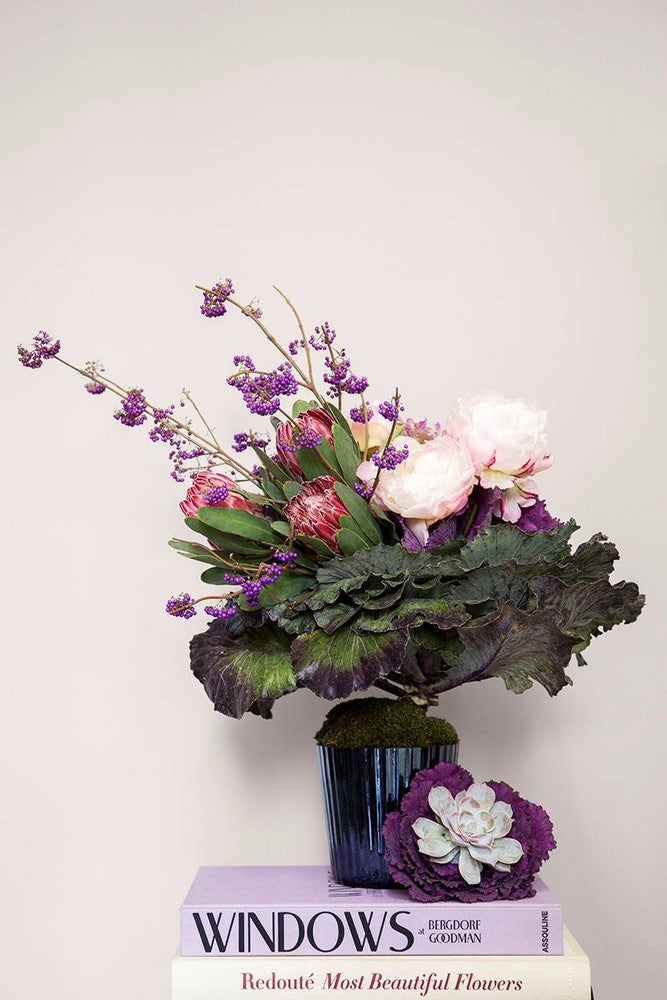 Thanksgiving Centerpiece Ideas Purple Kale Pink Flowers