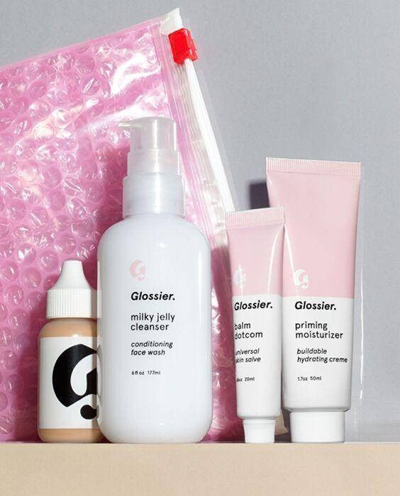 glossier products balm dotcom milk jelly cleanser into the gloss