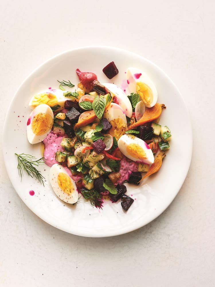 Egg Shop Cookbook Recipes: roasted beet tzatziki salad