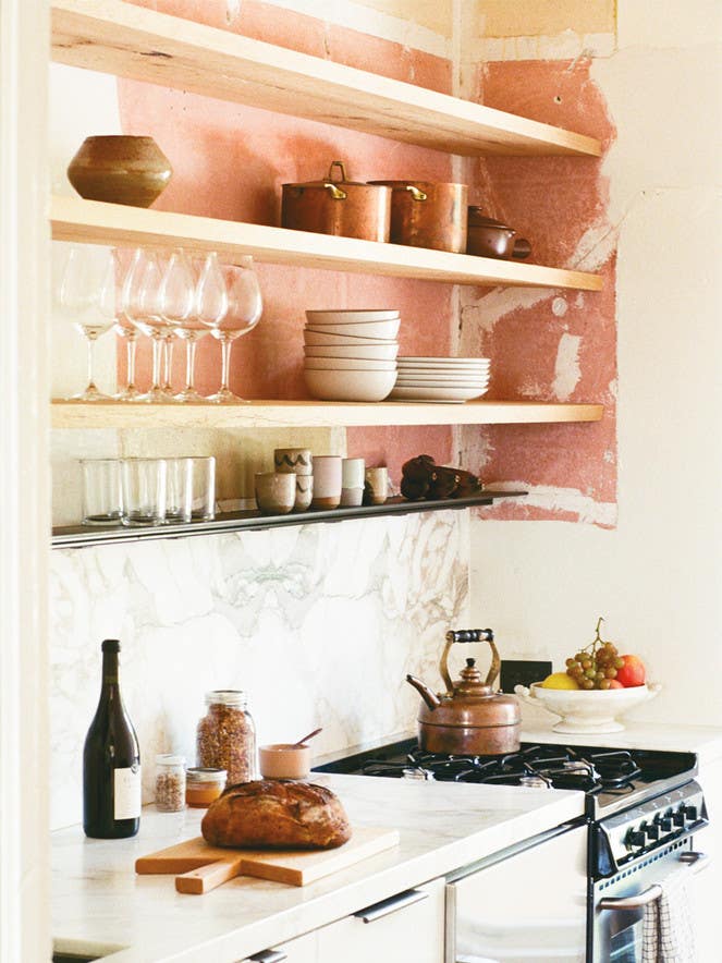 Pink and White Kitchen scribe winery