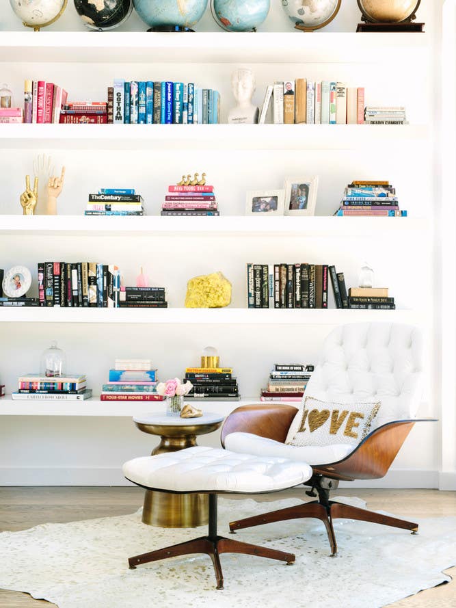 colorful curated bookshelf