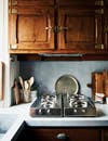 Blue and Brown and Silver and Wood Kitchen