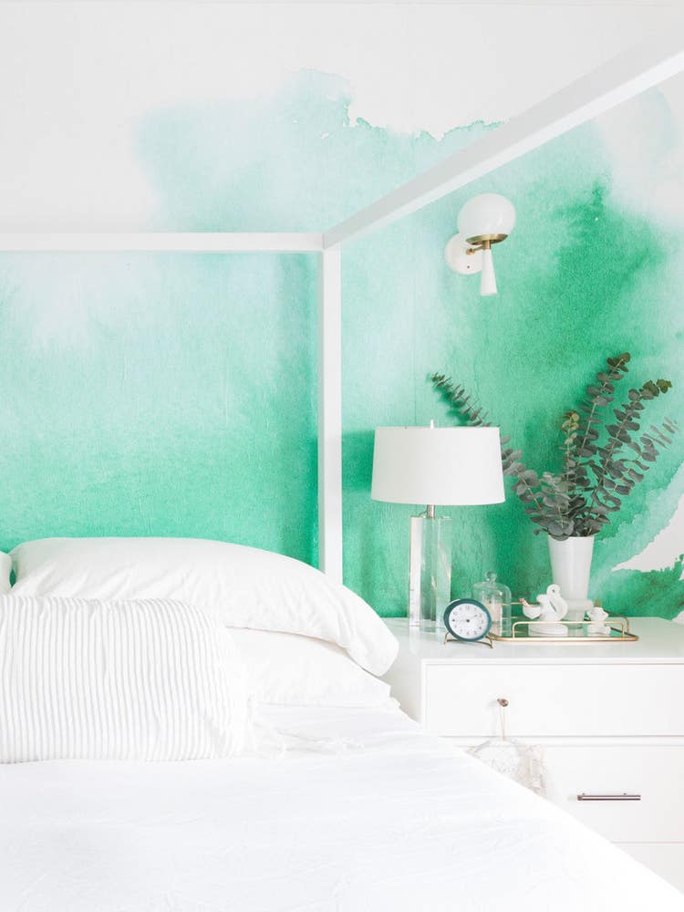 ombre green wallpaper bedroom