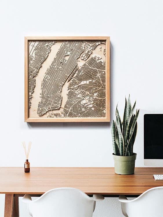 Minimalist City Street Maps Made From Layers of Laser-Cut Wood