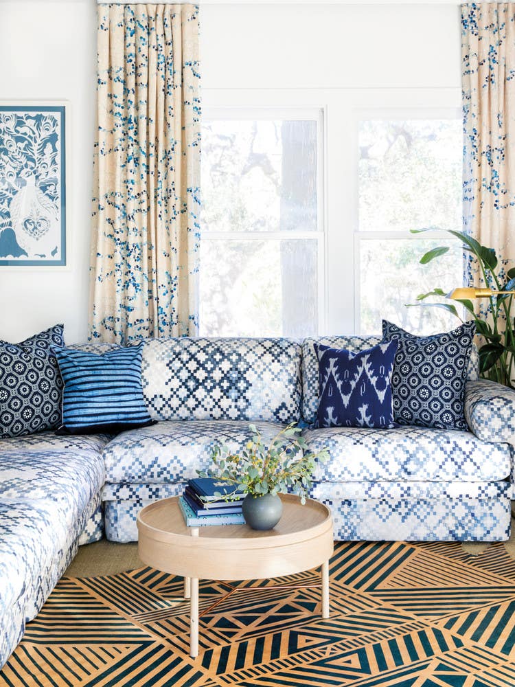 Blue and Taupe and White Living room