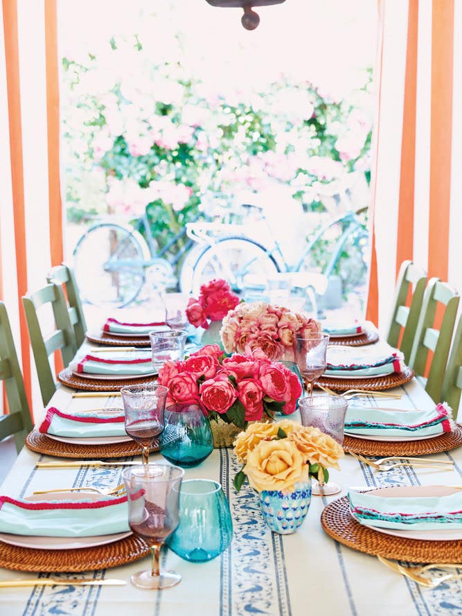 Blue and Pink and White and Yellow Table Setting