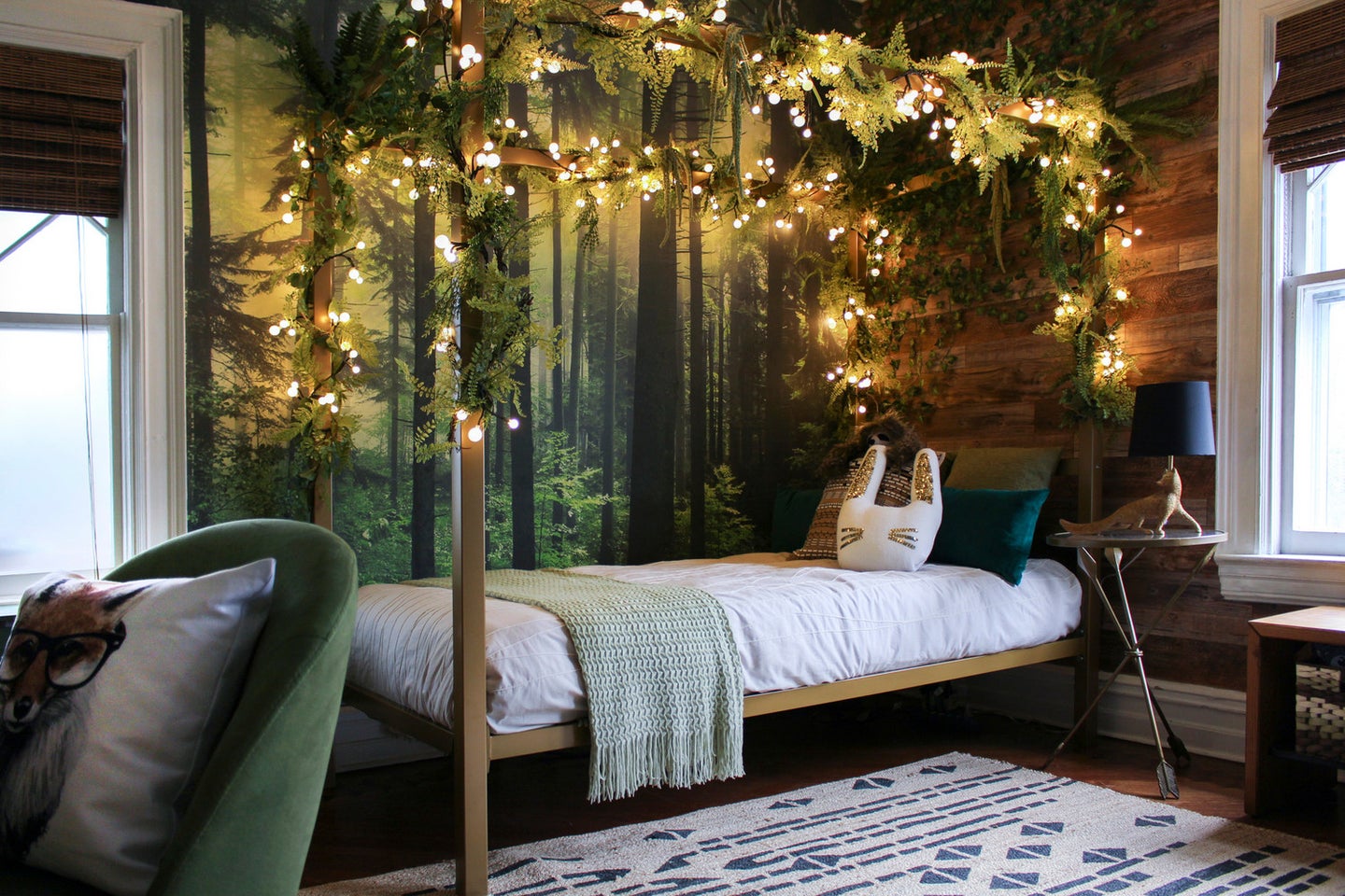 A forest-themed room for a young girl in Brooklyn.