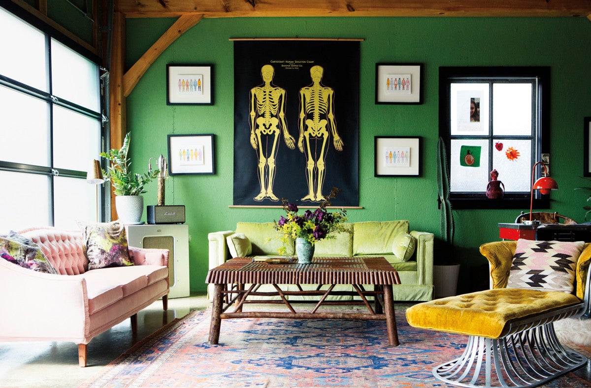 Green and White Living room