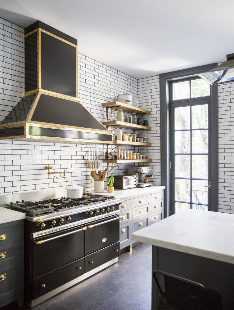 West Village Townhouse Alison Cayne Black and Gray and White Kitchen