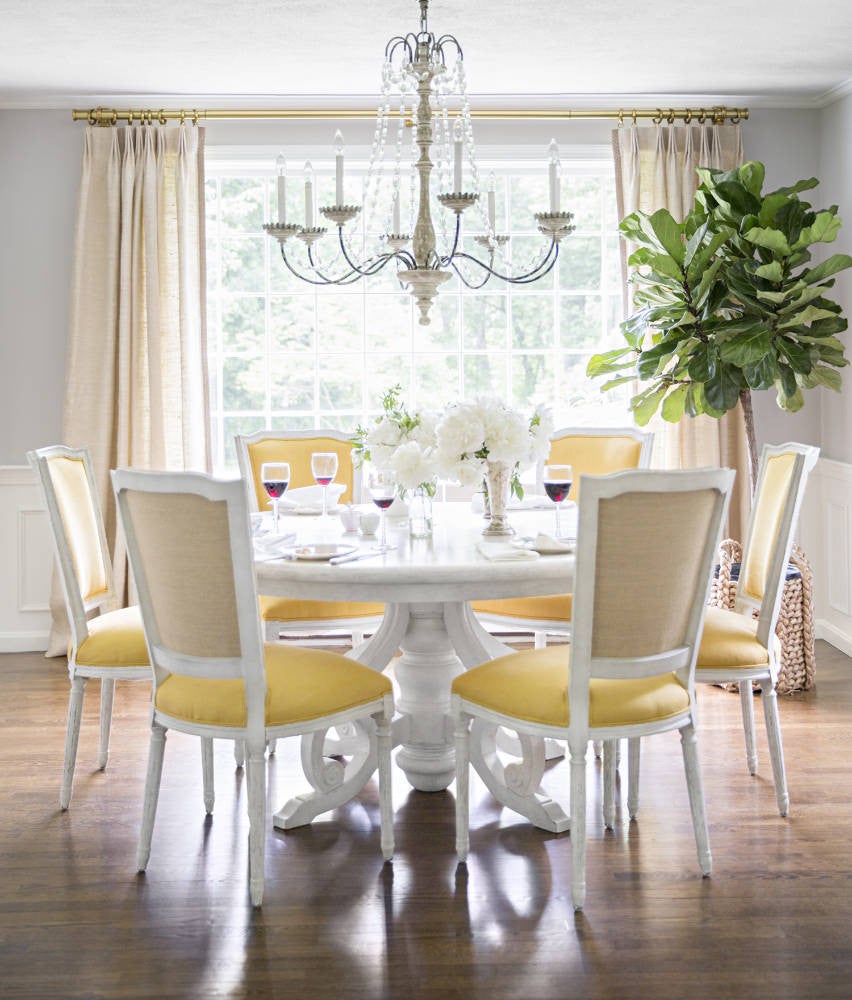 White and Wood and Yellow Dining room