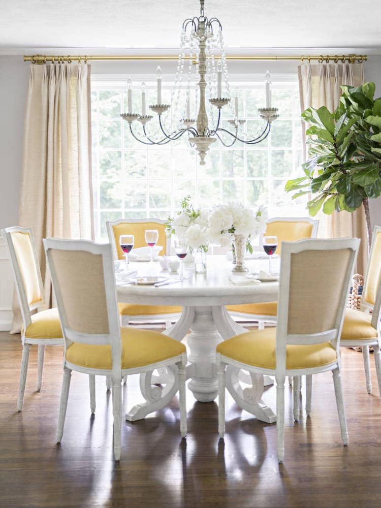 White and Wood and Yellow Dining room