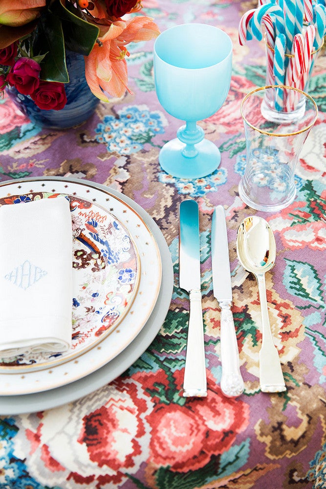 Blue and Purple Table Setting