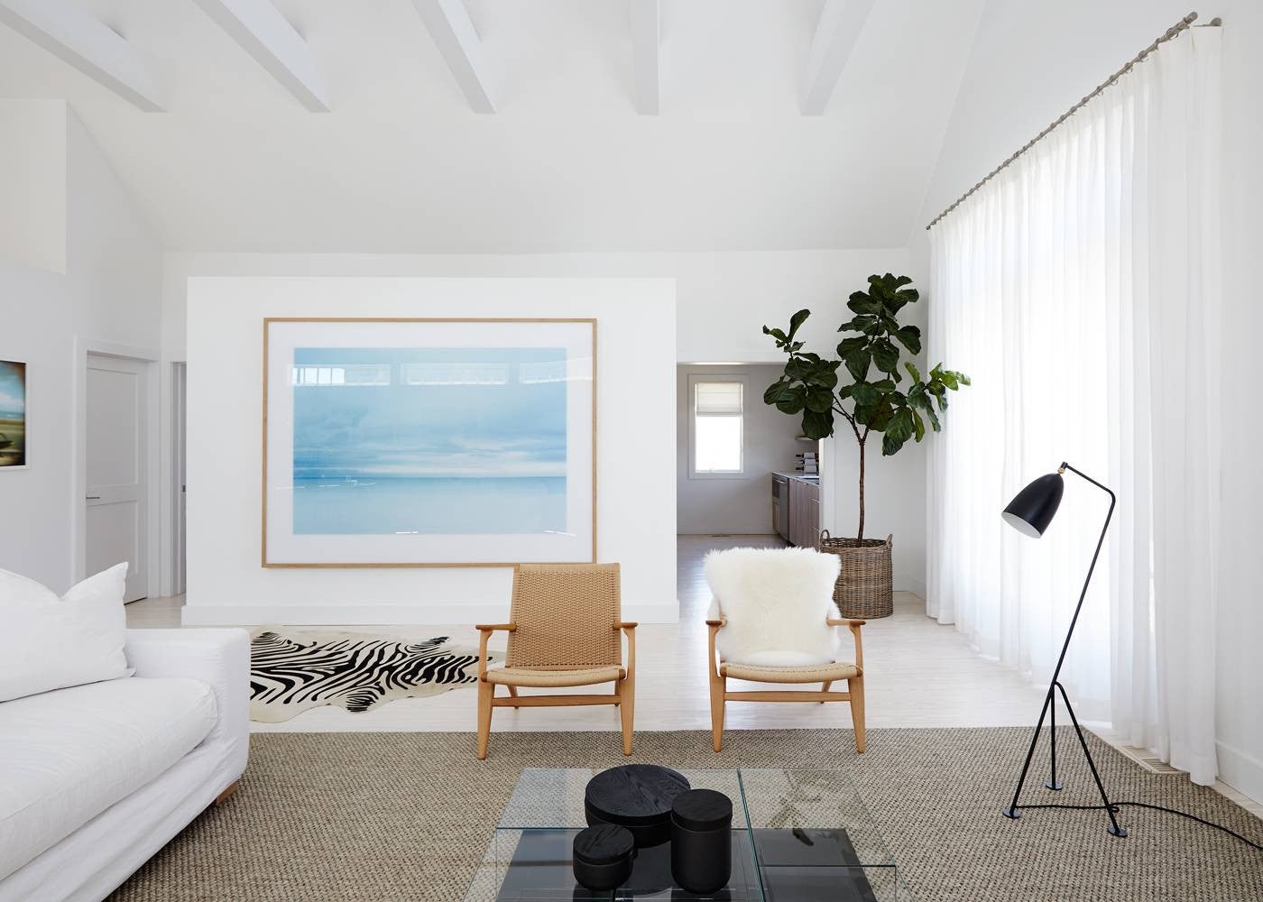 Stephanie Michaan Of The Interior Hamptons House White Living room With Blue Art