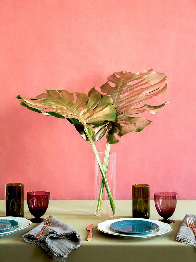 thanksgiving centerpiece ideas Green Flowers on pink background