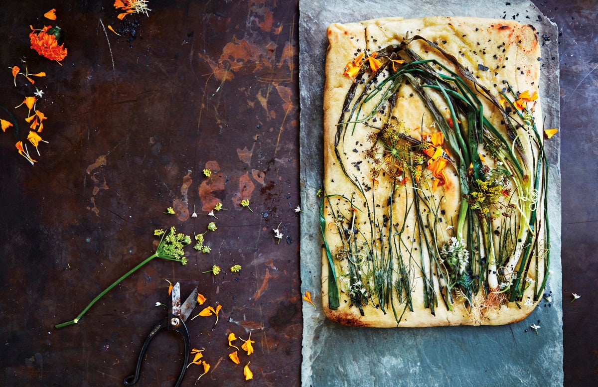 Onion and wild herb flatbread recipe