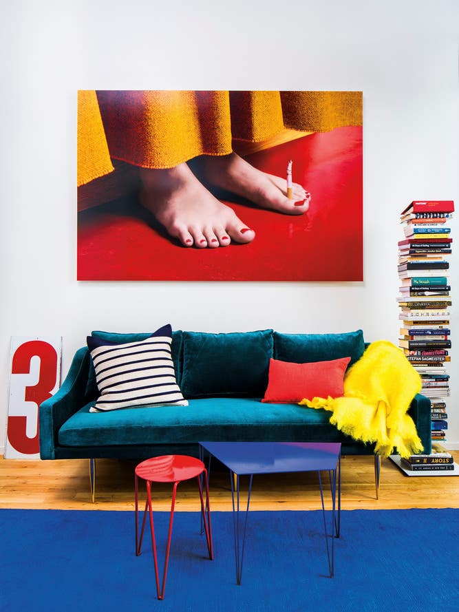 Blue and Red and White and Yellow Living room
