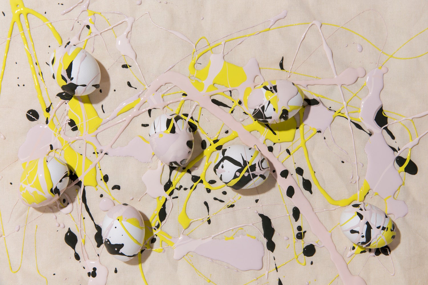 paint-splattered Easter eggs