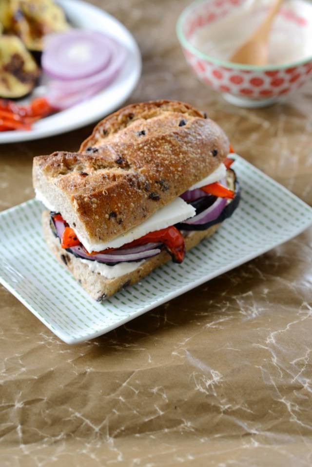 Vegetarian Sandwich Recipes Roasted Eggplant And Bell Pepper Sandwich