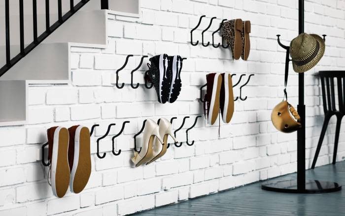 clever shoe storage wall with hooks
