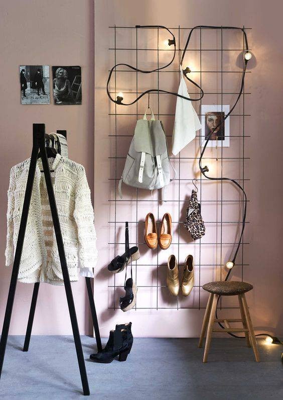 clever shoe storage gridded wall storage