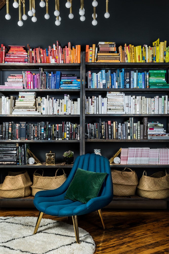 color coded bookshelf