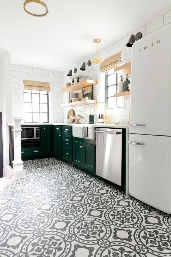 Ideas For Decorating Your Kitchen Floors With Tiles: highlight cabinets