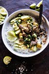 12 Simple Avocado Recipes That Aren't Toast- cuban style steak and avocado rice with pineapple chimichurri