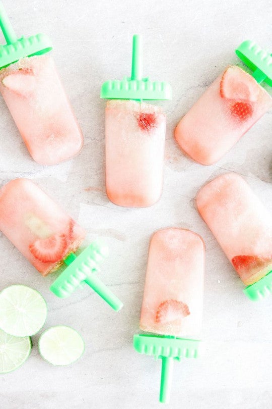 10 Rosé Wine Recipes To Try Now- strawberry and lime rose popsicles