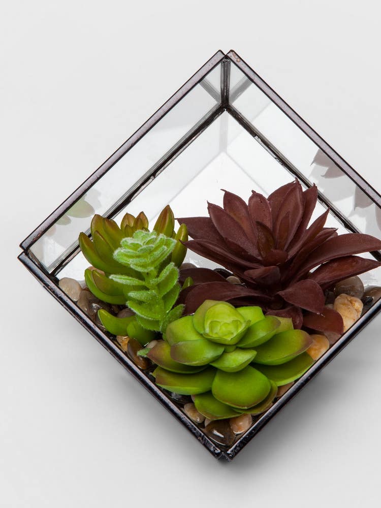 Artificial Succulent Glass Terrarium