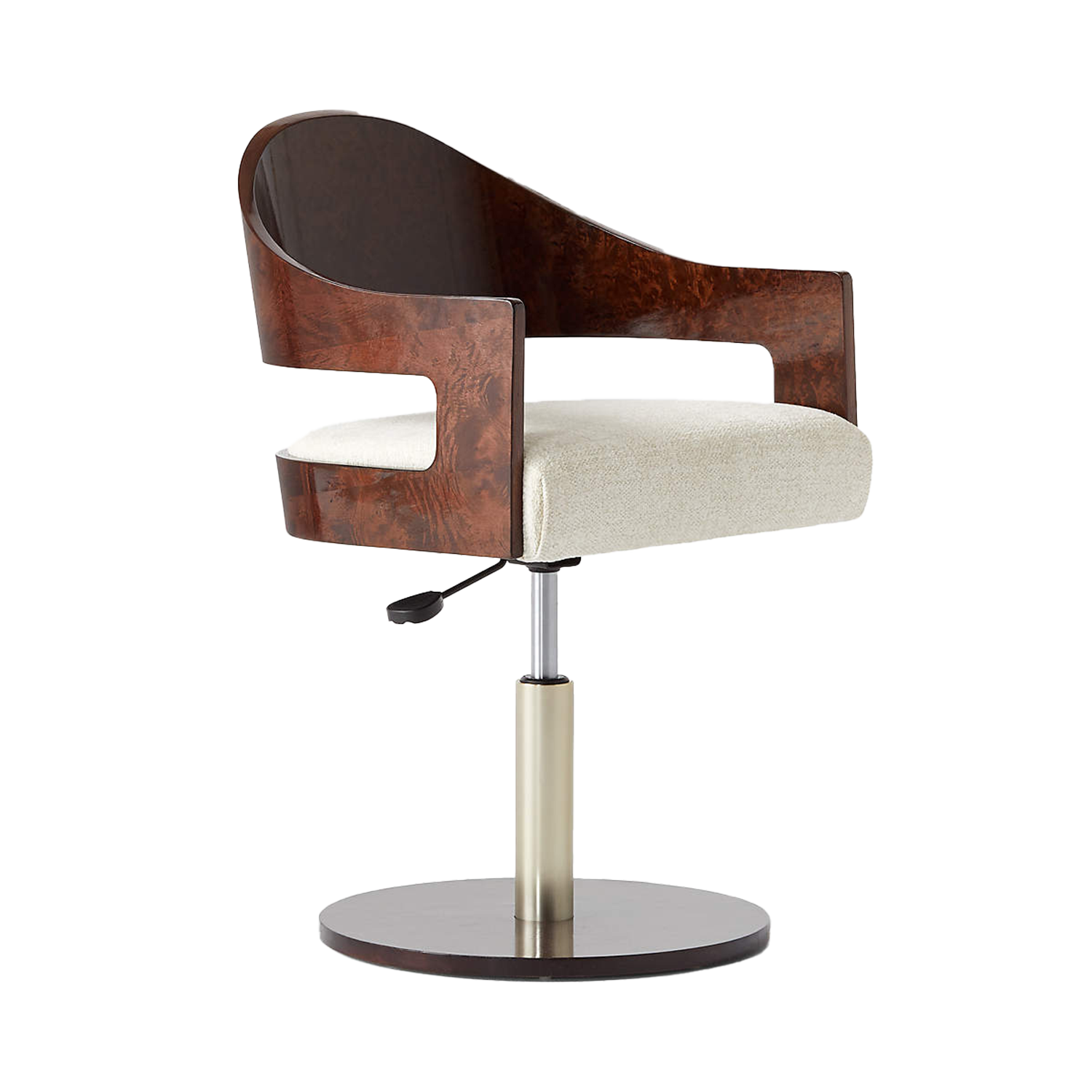 RENATO CHENILLE AND BURL WOOD OFFICE CHAIR RENATO CHENILLE AND BURL WOOD OFFICE CHAIR
