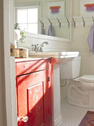 before-and-after: a modern bathroom update using vintage furniture