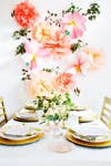 Flowers For Bridal Shower Gold and Green and Orange and Pink and White Table Setting